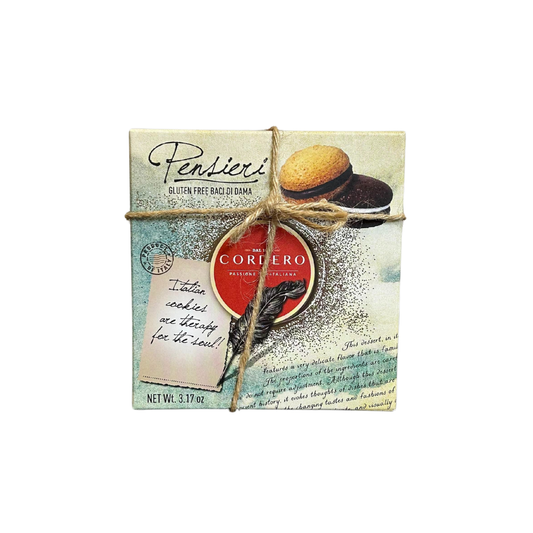 Packaged cookies with decorative string on a white background