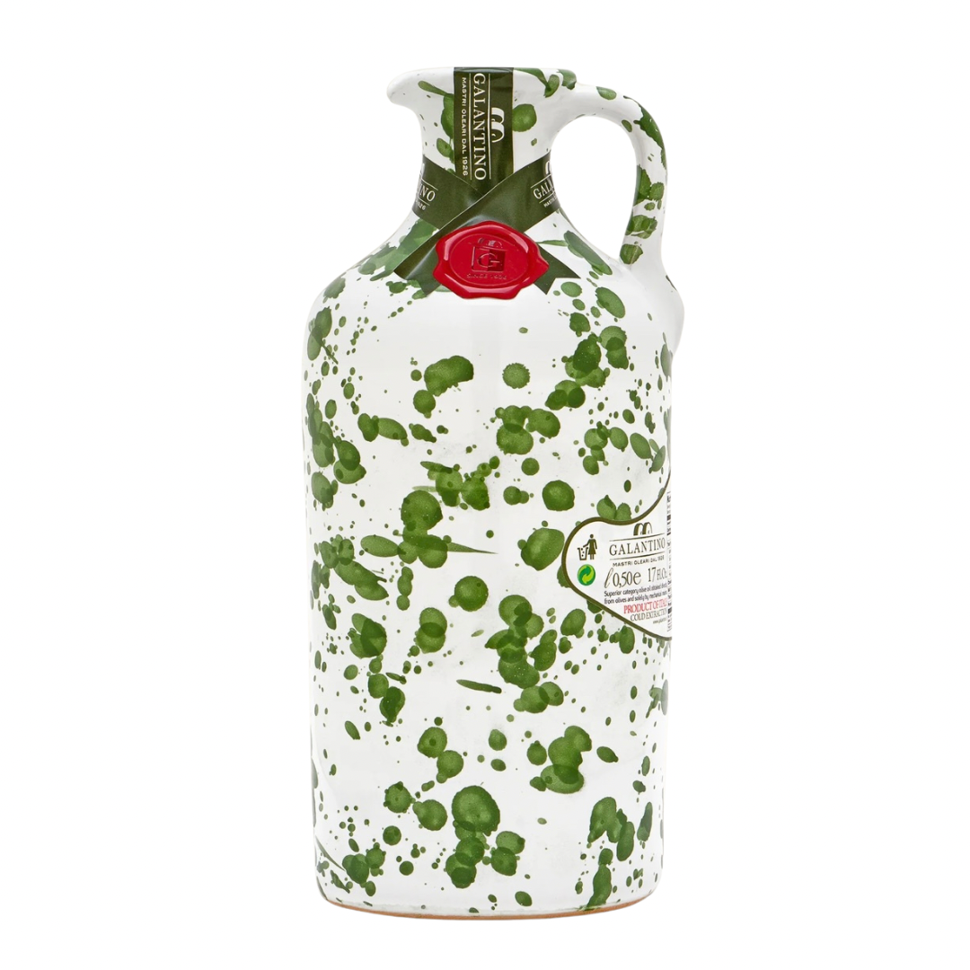 Galantino Extra Virgin Olive Oil with Fantasia Green Ceramic Jug