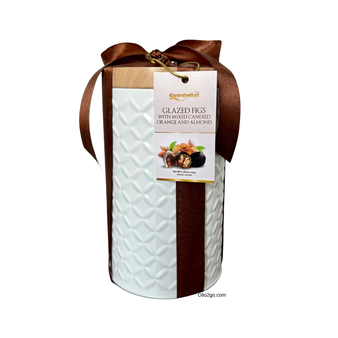 Glazed Figs with Candied Orange and Almond Tin