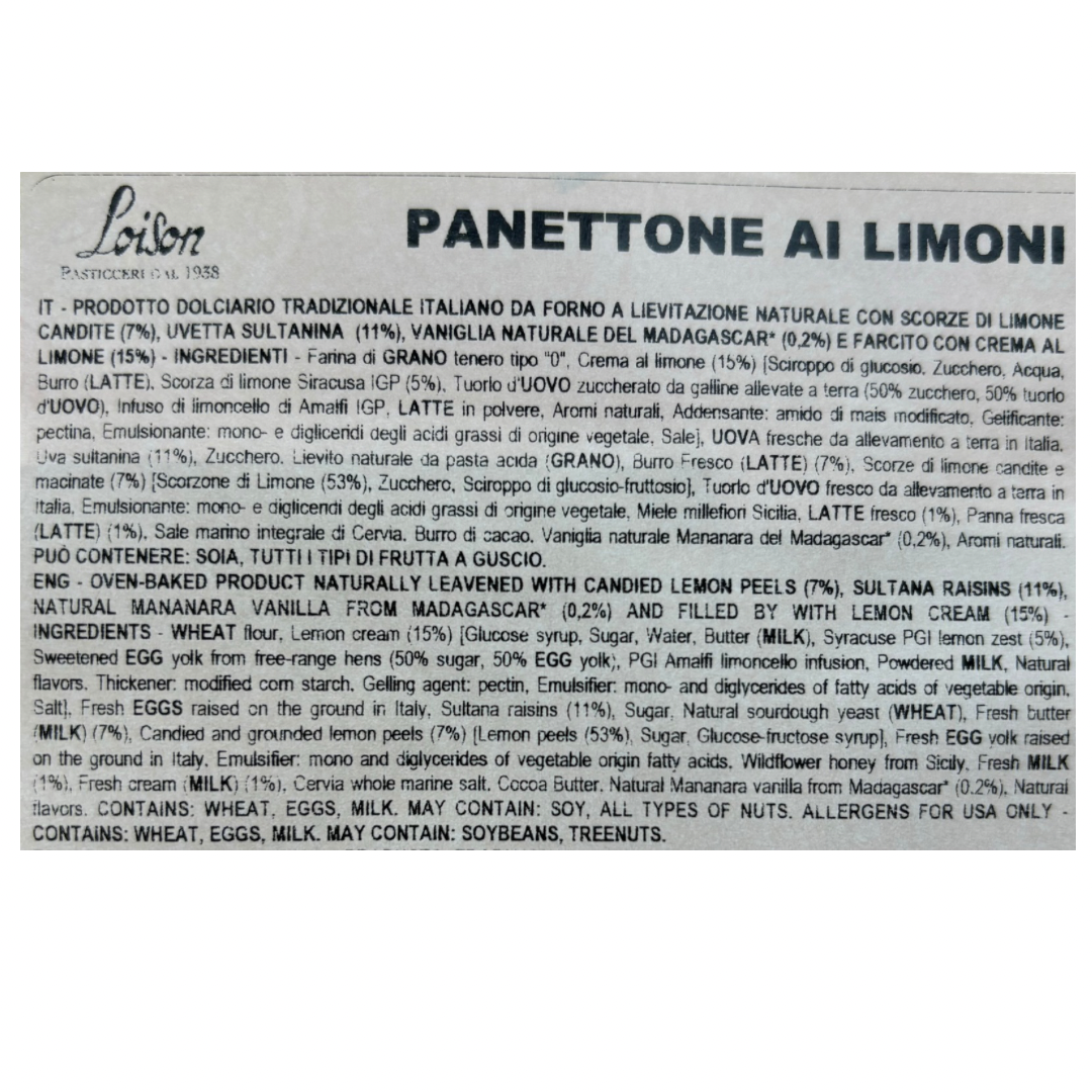 Loison Lemon Panettone Ingredients