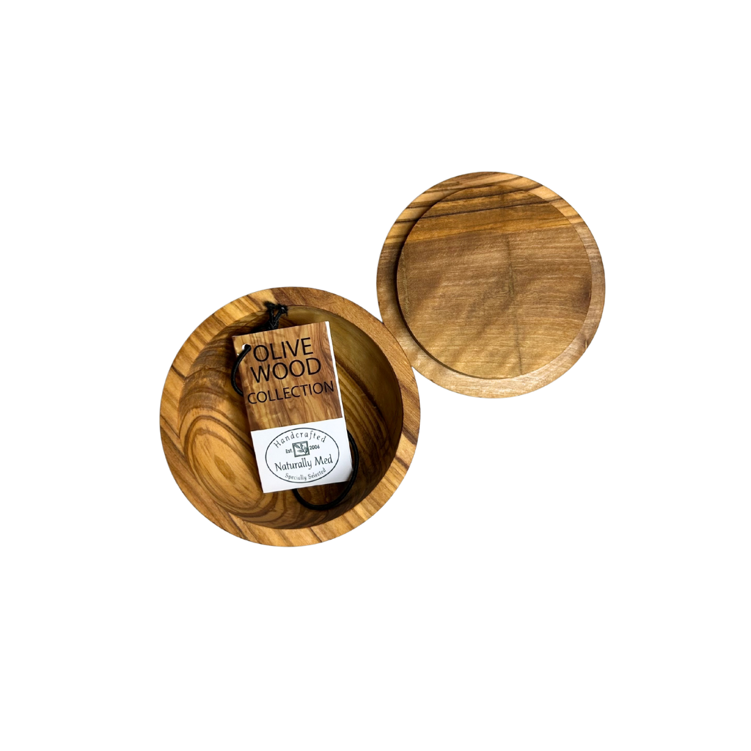 Olivewood Salt Cellar w/Lid Off