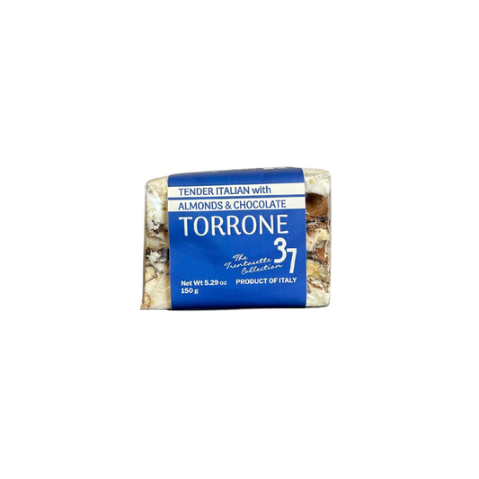 Torrone candy bar with blue packaging on a white background