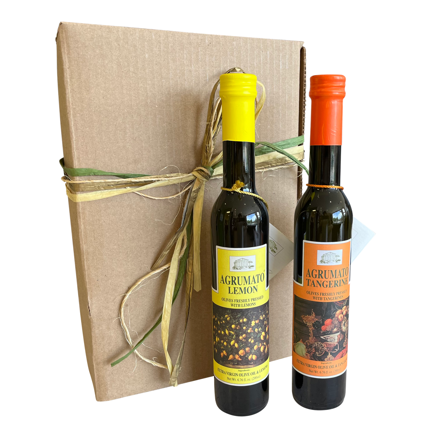 Agrumato Lemon & Tangerine Condimento Olive Oil Gift Set with Brown Rustic Box and Ribbon AGR-122