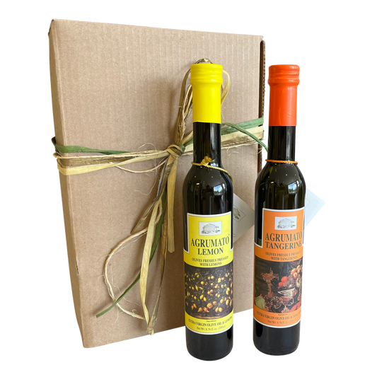 Agrumato Lemon & Tangerine Condimento Olive Oil Gift Set with Brown Rustic Box and Ribbon AGR-122