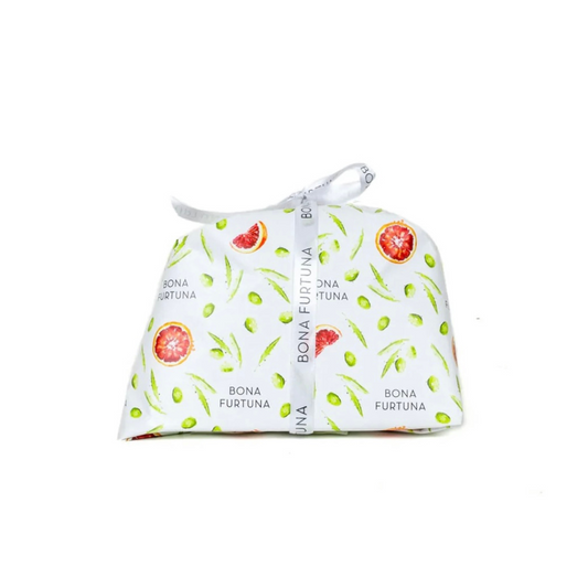 Bona Furtuna Panettone with Extra Virgin Olive Oil Wrapped in White Paper and White Ribbon & Blood Orange BFA-PAN