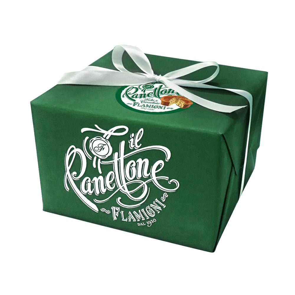 Flamigni Fig and Chocolate Panettone in Green Box with White Ribbon HOL-031