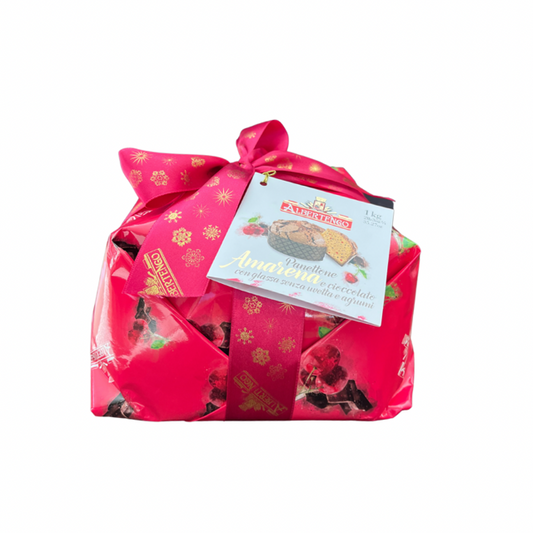 Albertengo Chocolate & Cherry Panettone Wrapped in Fuschia Paper with Fuschia Ribbon IGF-015