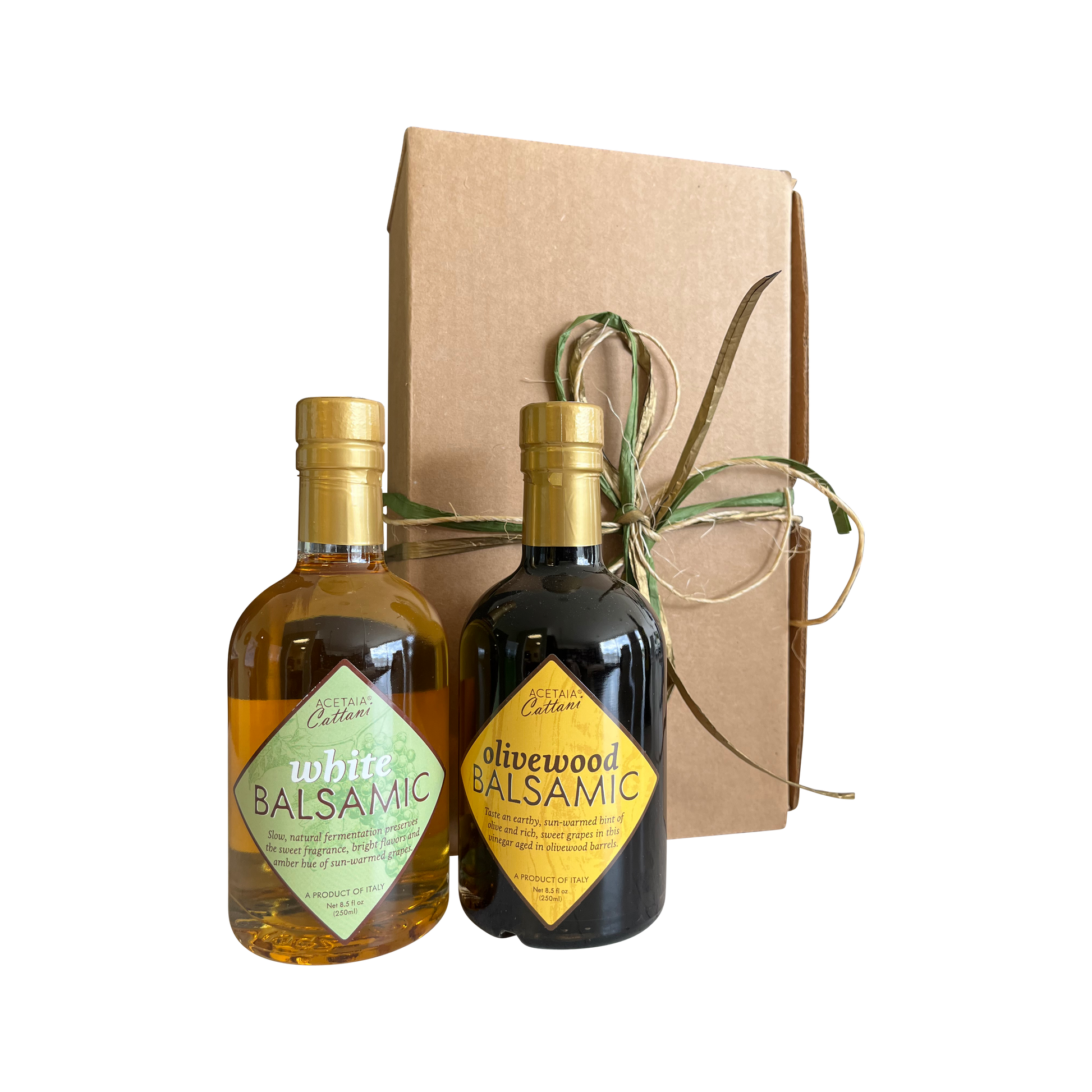 Cattani Duo Gift Set Cattani White Balsamic 250ML and Cattani Olivewood Balsamic 250ML with Brown Rustic Box and Ribbon CAT-023