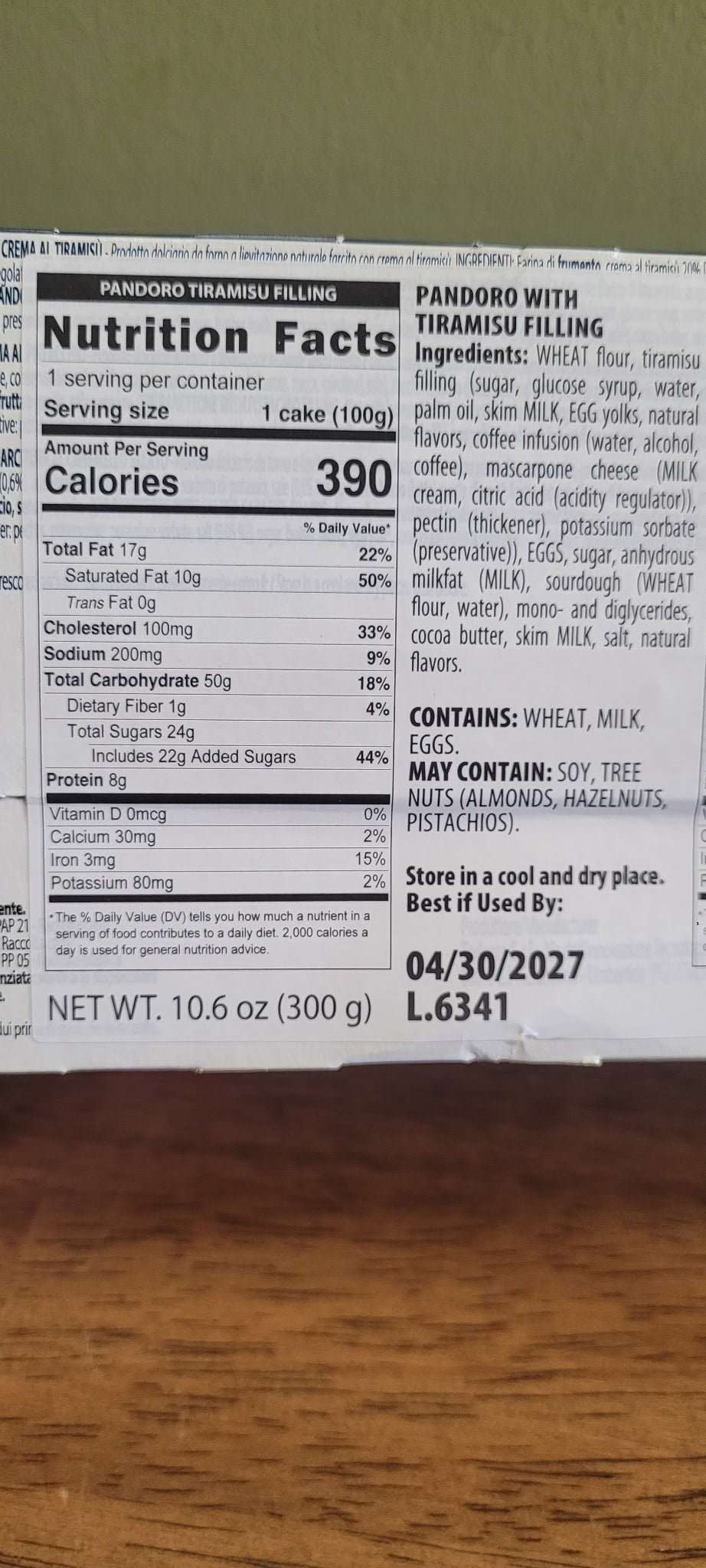 Mini Tiramisu Nutrition Facts