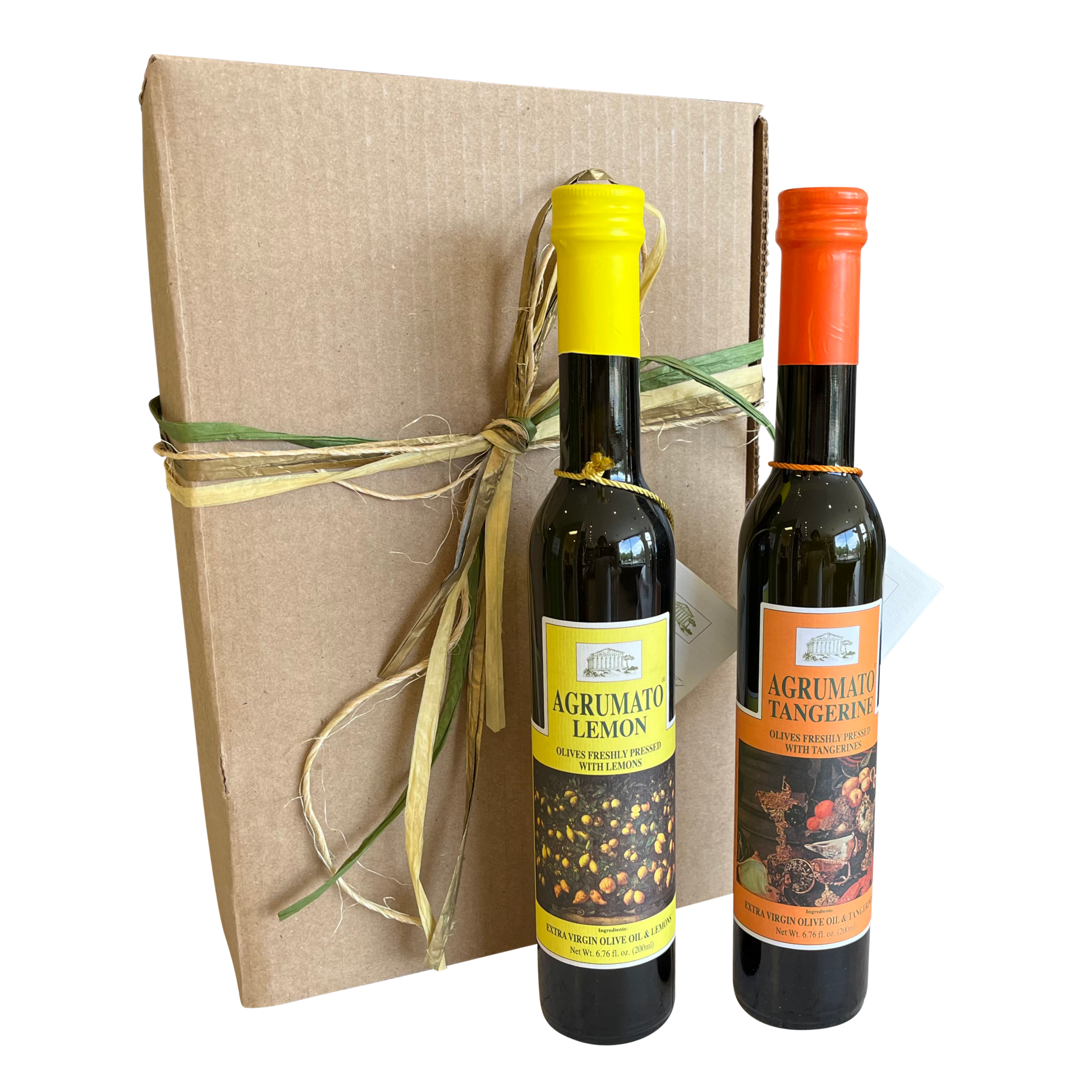 Agrumato Lemon & Tangerine Condimento Olive Oil Gift Set with Brown Rustic Box and Ribbon AGR-122