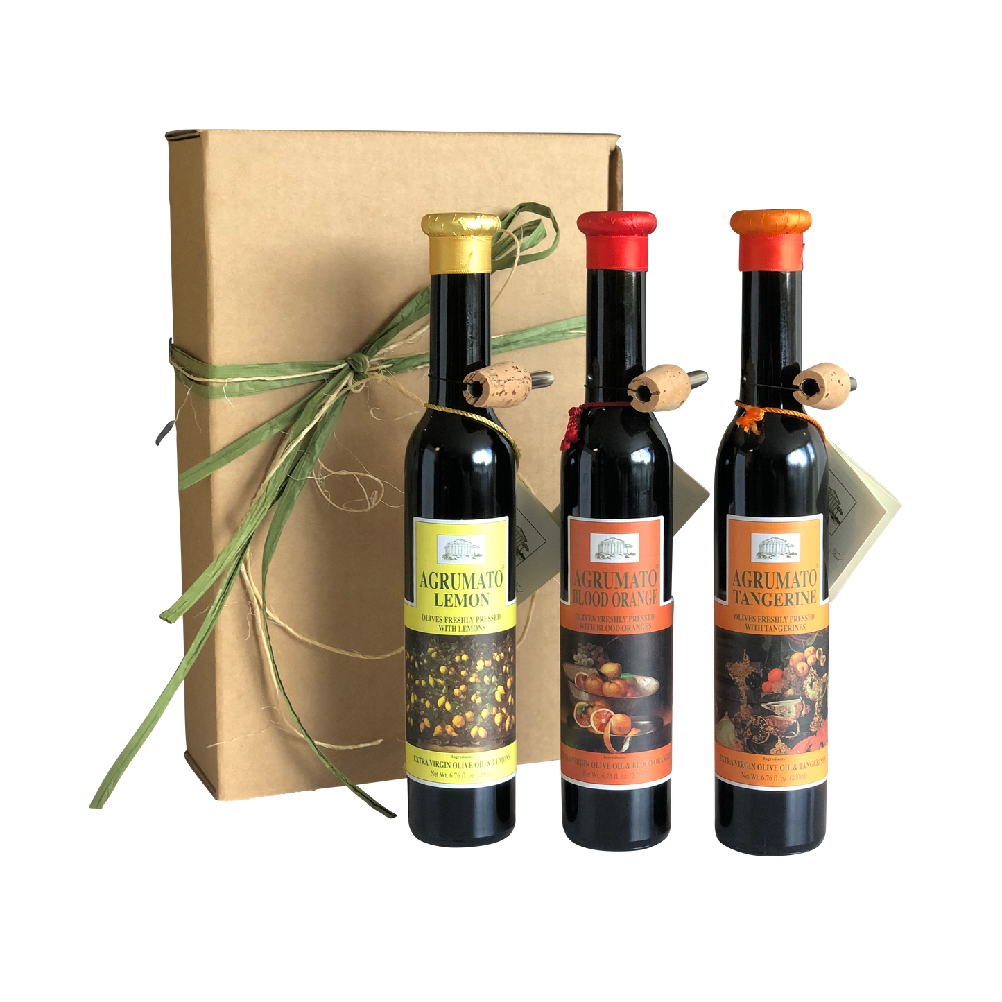 Agrumato Lemon, & Orange Extra Virgin Olive Oil Gift Set 3 250ML Bottles with Brown Rustic Box and Ribbon AGR-010204
