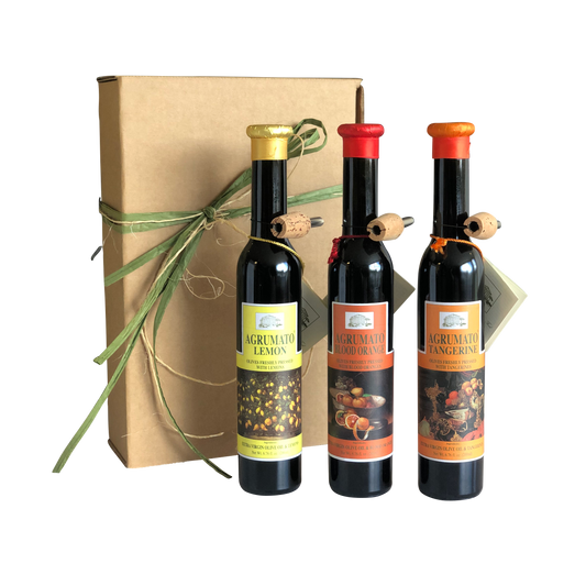 Agrumato Lemon, & Orange Extra Virgin Olive Oil Gift Set 3 250ML Bottles with Brown Rustic Box and Ribbon AGR-010204