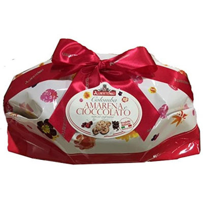Albertengo Chocolate & Cherry Colomba Cake Wrapped in Red and White Paper with Red Ribbon IGF-006