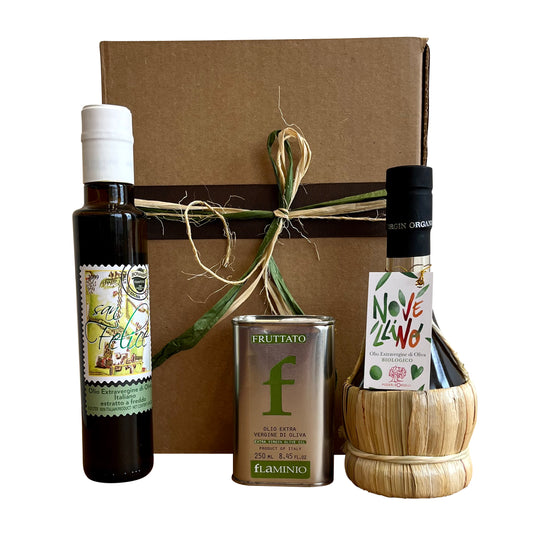 DaVinci Crude Radici  Extra Virgin Olive Oil Gift Set 3 x 250ml with Brown Rustic Box and Ribbon OLI 076 22